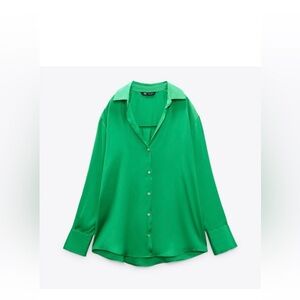 Green Satin Button Up shirt